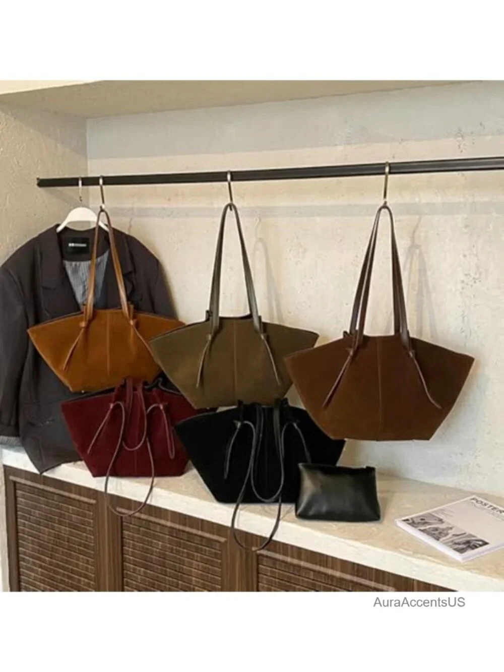 Slouchy Suede Tote Bag Women Crossbody Hobo Shoulder Travel Handbag